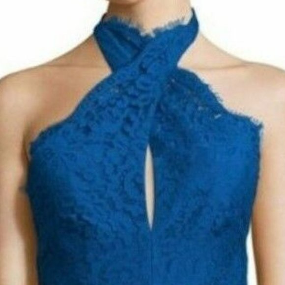 NWT Keepsake The Label Cobalt Blue Lace Crossed Halter High Roads Dress XS - Picture 6 of 7
